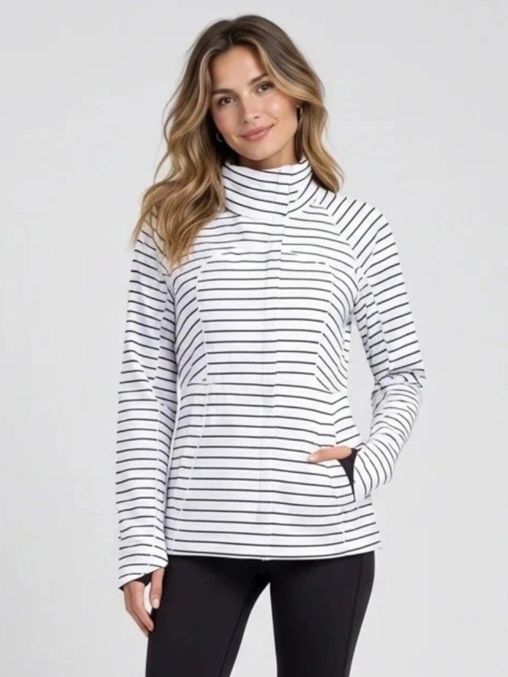 Lululemon Run In the Rain Jacket Quiet Stripe Navy Women Sz 4 White Navy Hooded